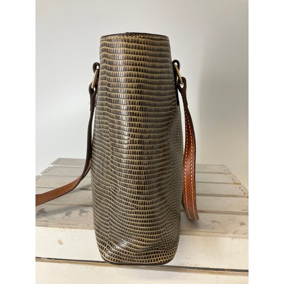 DOONEY & BOURKE LARGE GRAY ANIMAL PRINT LEATHER SHOUDLER BAG - Picture 3 of 15